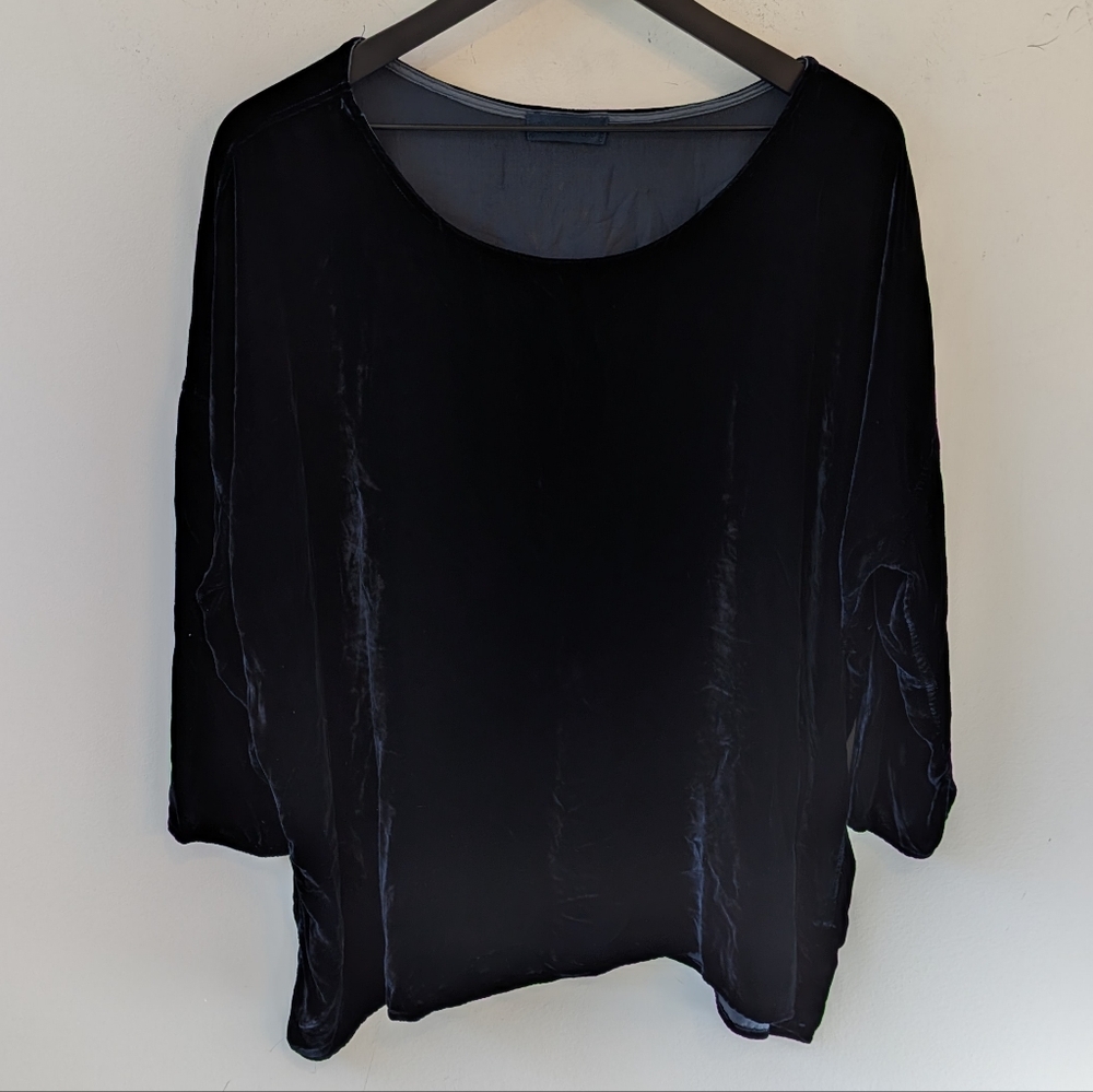 CP Shades Women's Blue Velvet Top 3/4 Sleeve Size 2X? Lagenlook Artsy Witchy